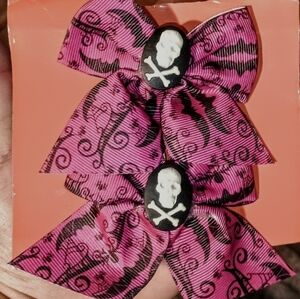 Pink BLACK skull HALLOWEEN hair Barettes Women Girls Spooky
